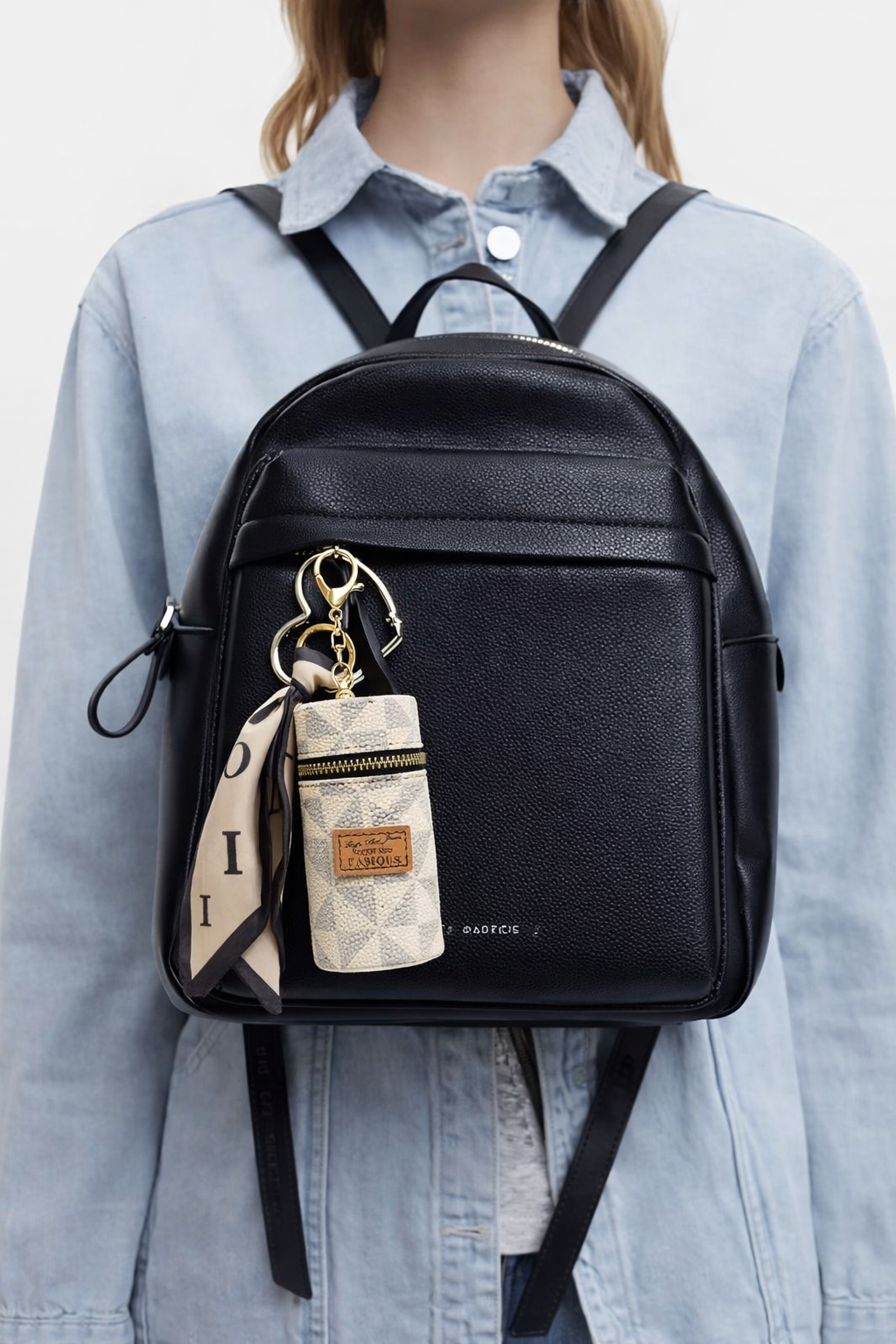 Stylish Compact Change Purse with Silk Scarf Accent — PU Leather Zipper Key & Coin Wallet