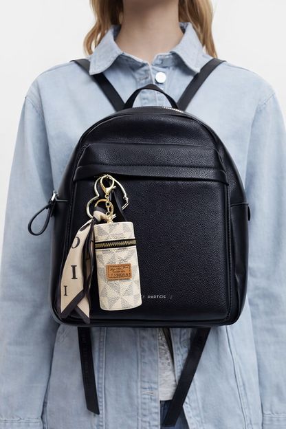 Stylish Compact Change Purse with Silk Scarf Accent — PU Leather Zipper Key & Coin Wallet