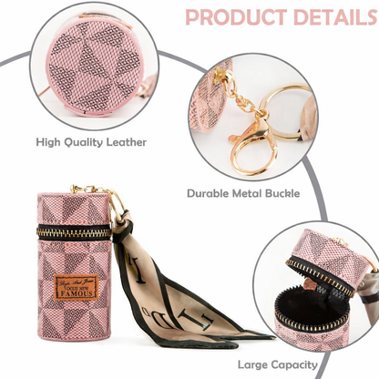 Stylish Compact Change Purse with Silk Scarf Accent — PU Leather Zipper Key & Coin Wallet