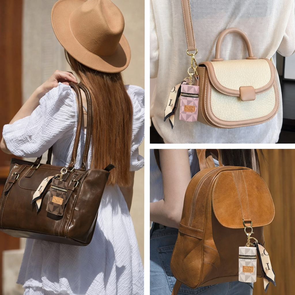 Stylish Compact Change Purse with Silk Scarf Accent — PU Leather Zipper Key & Coin Wallet