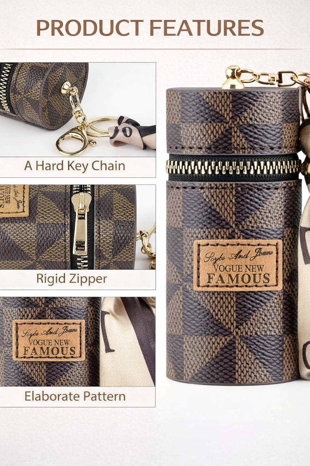 Stylish Compact Change Purse with Silk Scarf Accent — PU Leather Zipper Key & Coin Wallet