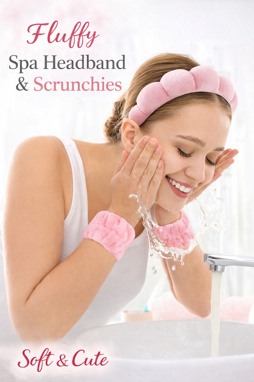 Fluffy Spa Headband & Wristbands Set – Soft Absorbent Skincare Hair Band