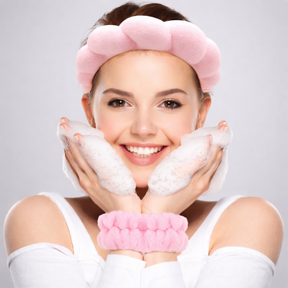 Fluffy Spa Headband & Wristbands Set – Soft Absorbent Skincare Hair Band