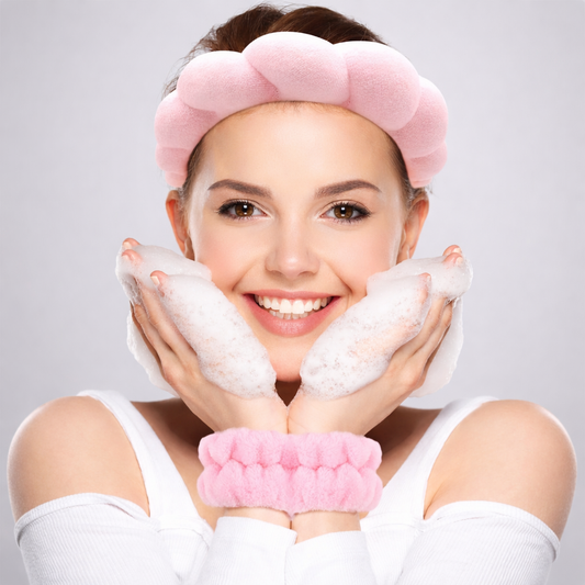 Fluffy Spa Headband & Wristbands Set – Soft Absorbent Skincare Hair Band